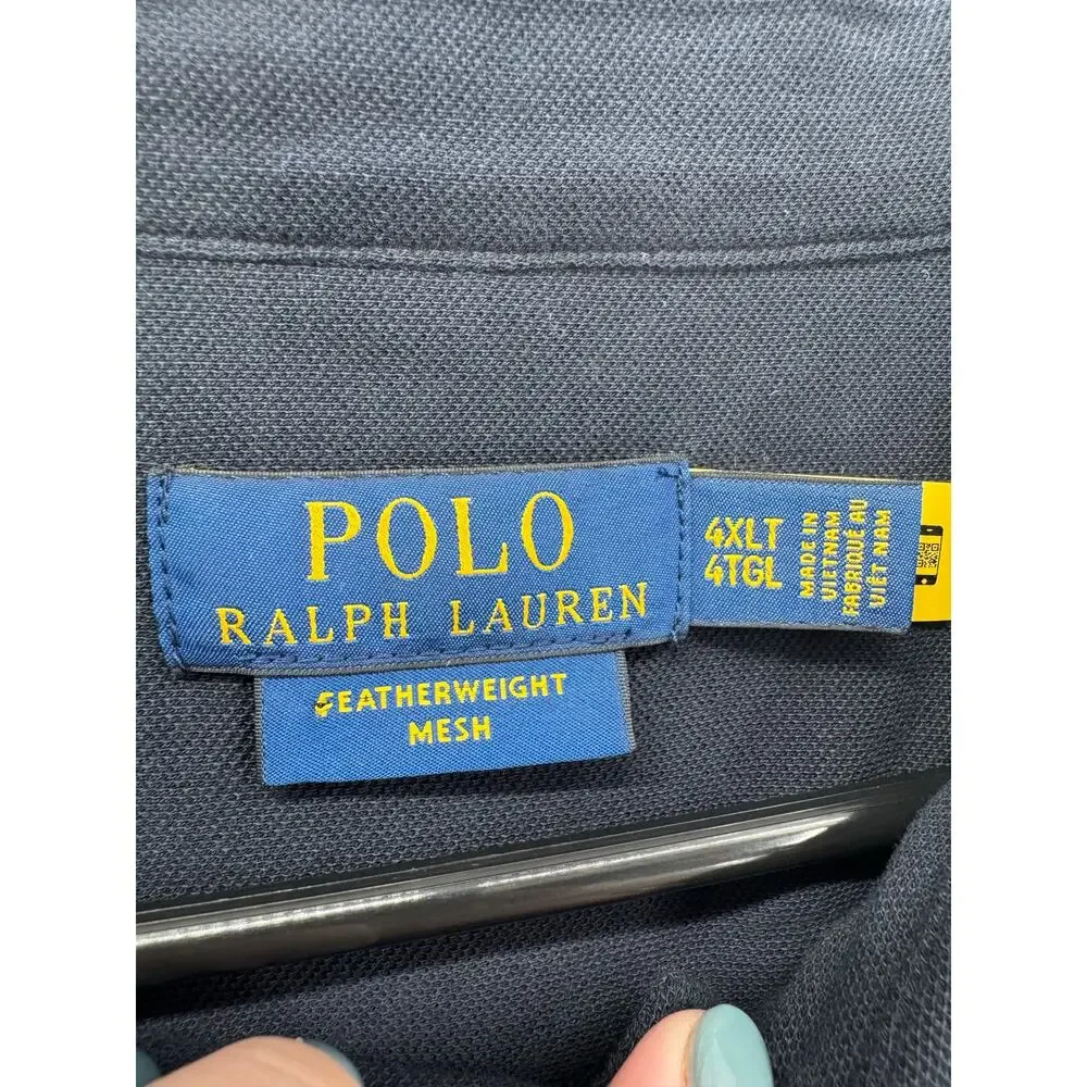 Polo Ralph Lauren Mens Navy Blue Featherweight Mesh Long Sleeve Shirt 4LT Cotton